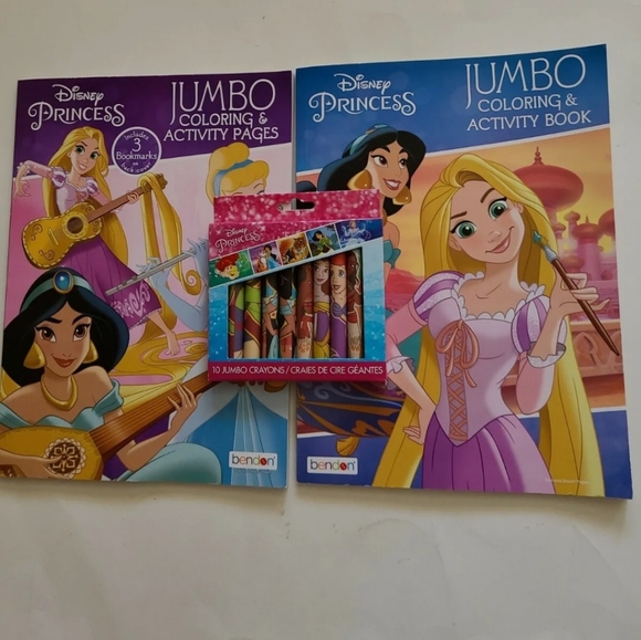 Disney Princess Jumbo Coloring Books Lot of 2 with One Set of Crayons - Picture 5 of 5